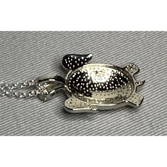 Blue Opal Turtle Pendant in Thick Silver Italian Made 16” 2mm Silver Rolo Chain - Picture 6 of 6